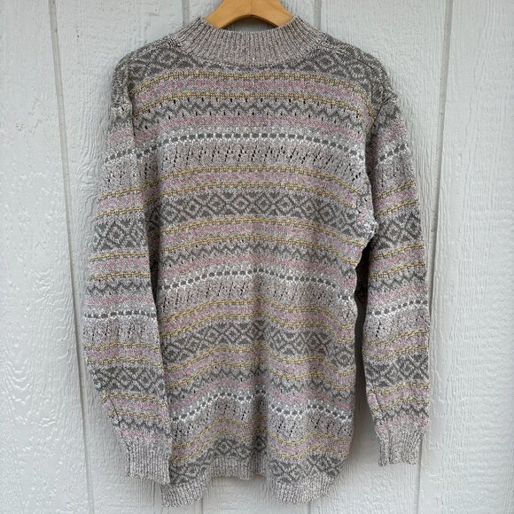Vintage Liz Sport Mock Neck Sweater Women's Small Multicolor Grandpa Coastal - Picture 5 of 7